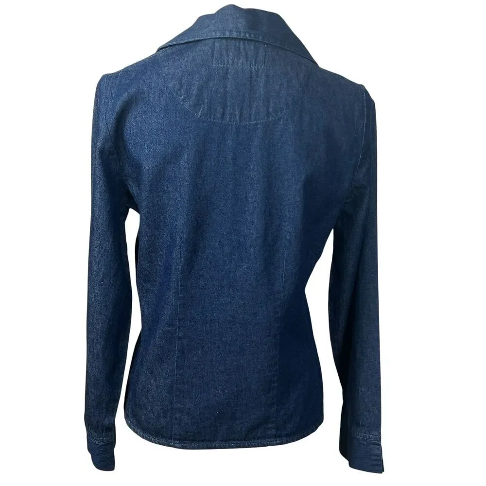 Tantrums Women's PS Blue Denim Floral Embroidered Beaded Blazer Jacket Cotton - Picture 11 of 14